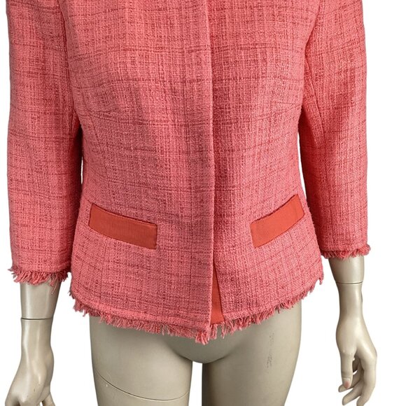 Trina Turk Blazer‎ Jacket Size 6 Tammie Tweed Fringe Trim Coral Orange - Picture 7 of 10